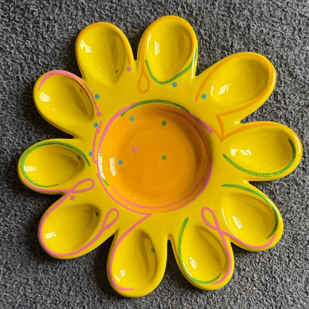 Department 56 Easter / Spring deviled egg tray in yellow and green/blue/pink